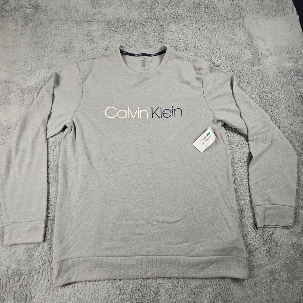 NWT Mens Large Grey Long Sleeve Crew Neck Cotton Blend Shirt by Calvin Klein